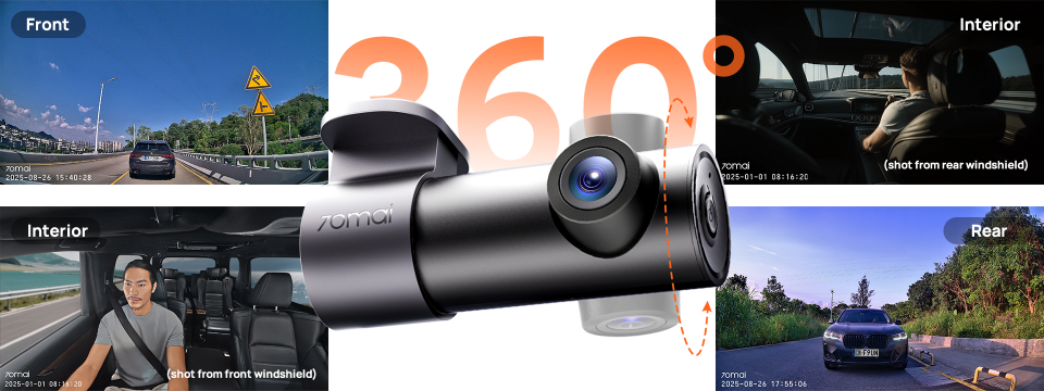 70mai M310 Plus 2K 360 degree adjustable lens and multi-angle recording
