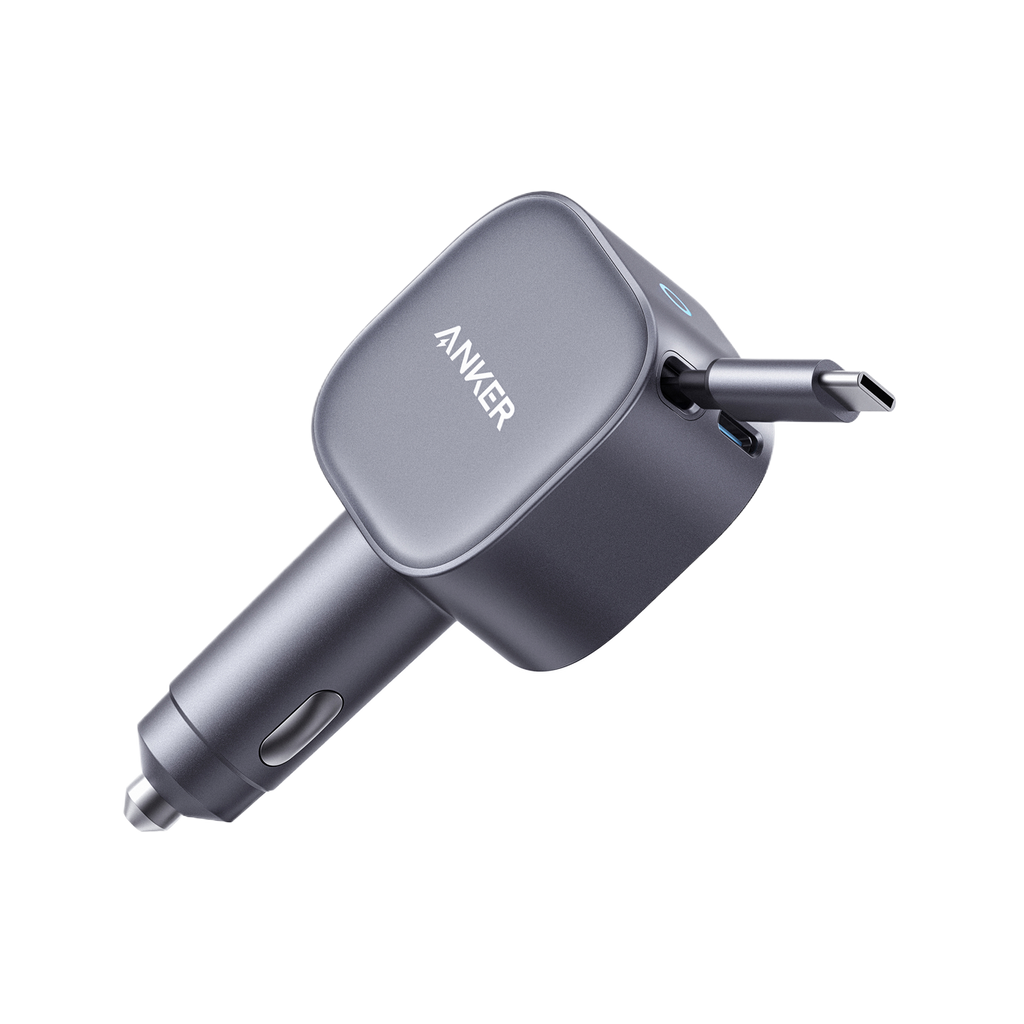 Anker Nano 75W Car Charger with retractable USB-C cable official product view