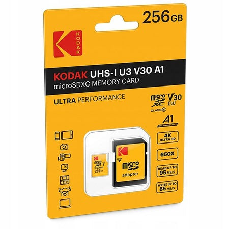 KODAK 256GB UHS-I U3 V30 microSDXC card with adapter
