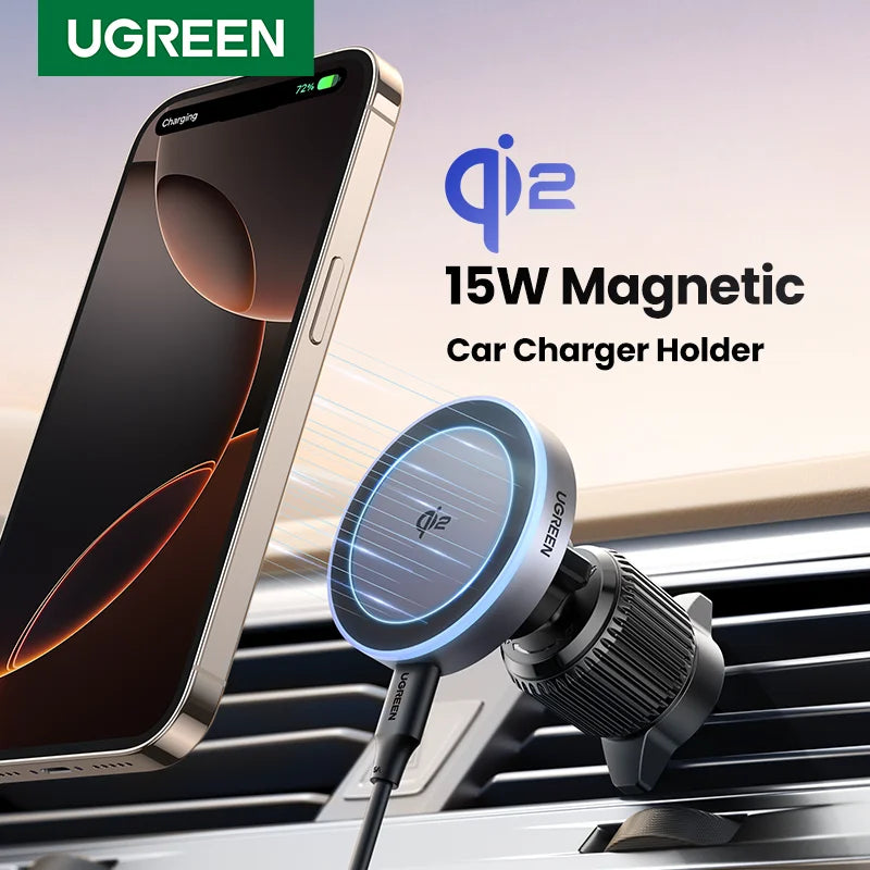 UGREEN Qi2 15W magnetic car charger and phone holder